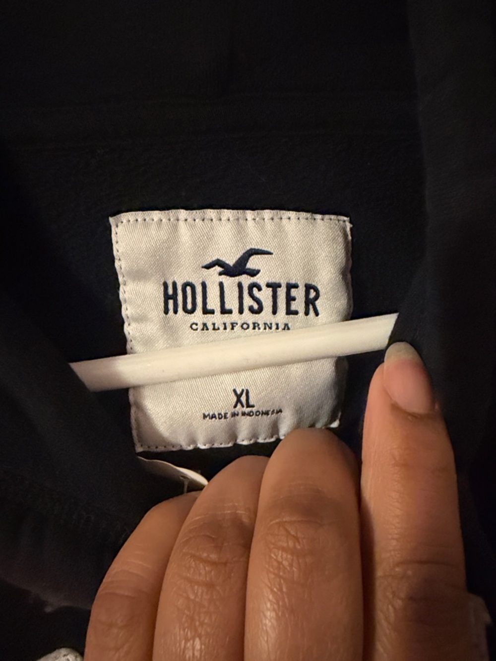Hollister Black Pullover Hoodie with White Sleeve Stripes - Picture 2 of 3